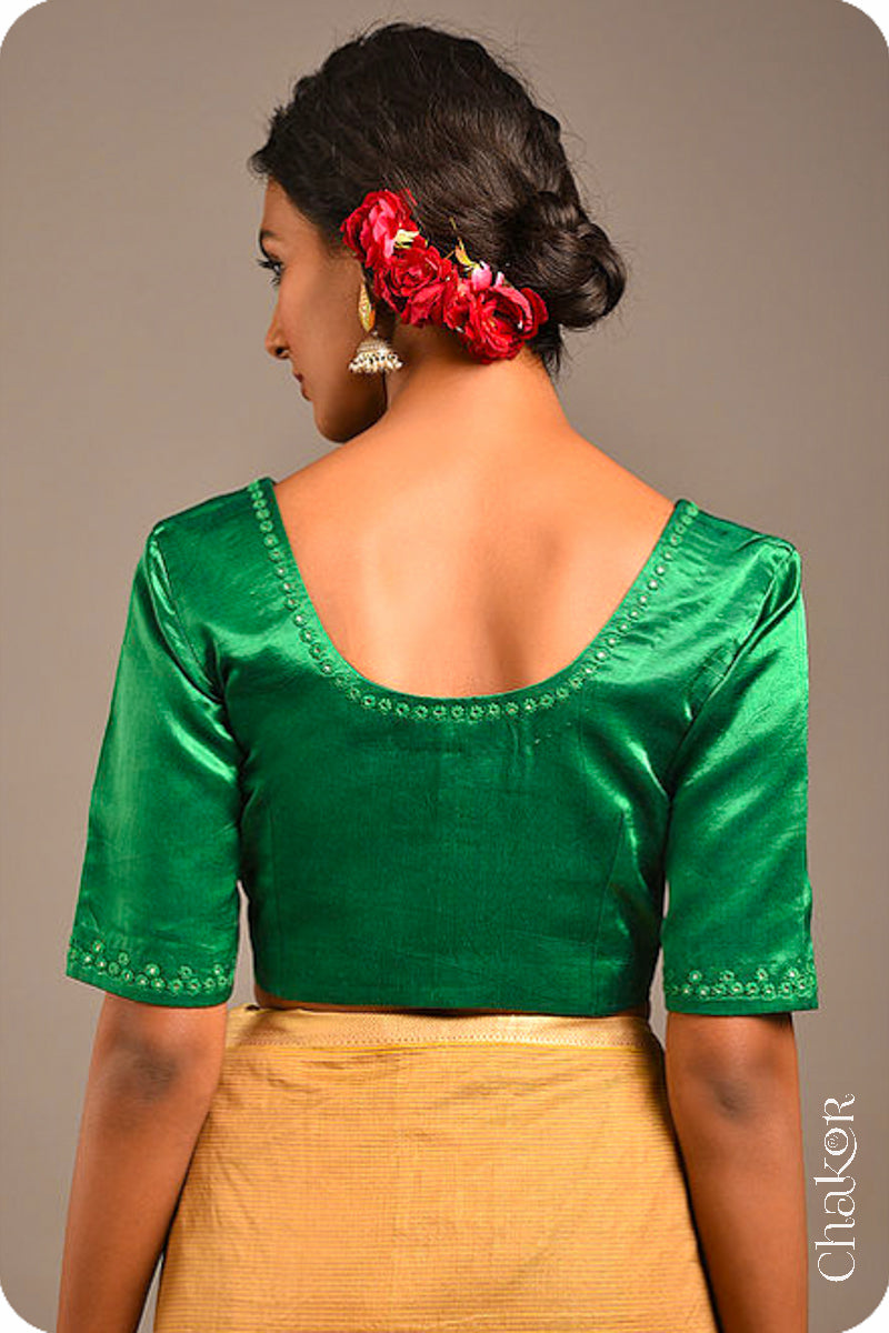 Green Mashru Embroidered Blouse