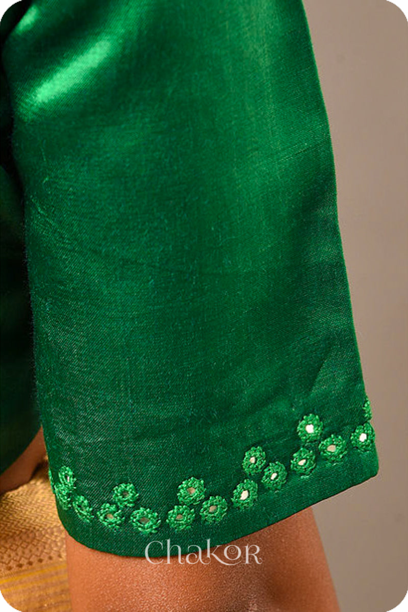 Green Mashru Embroidered Blouse