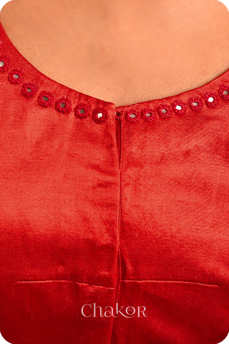 Red Mashru Embroidered Blouse