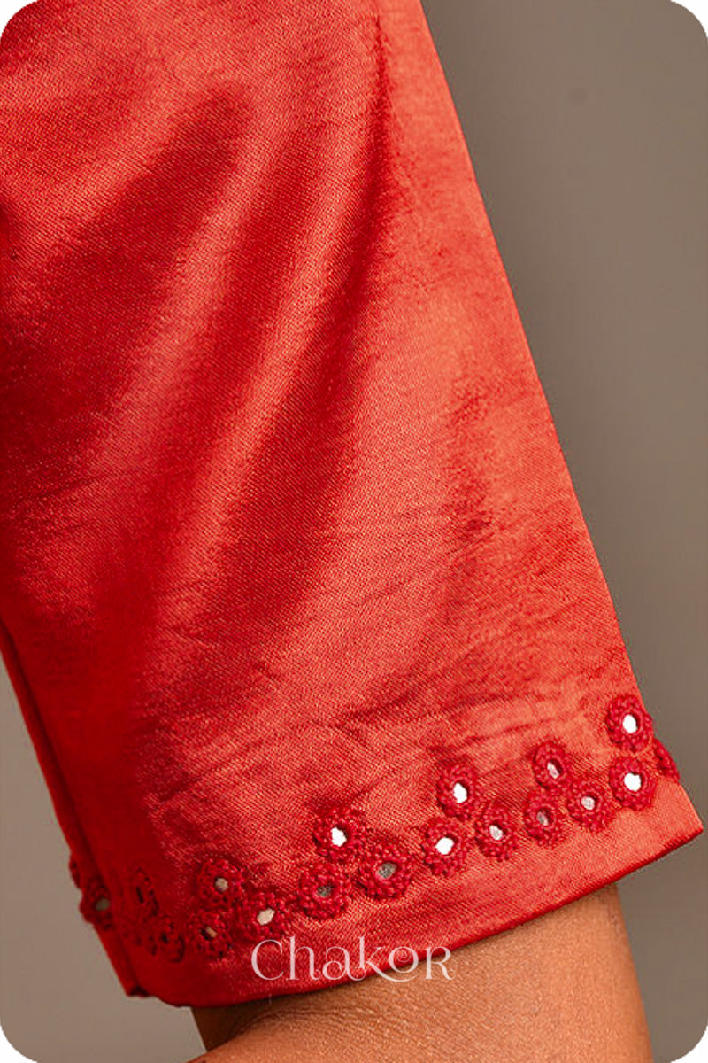 Red Mashru Embroidered Blouse