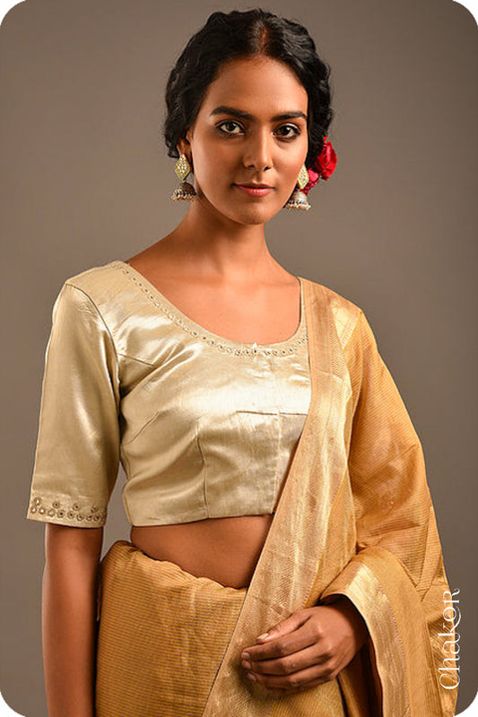 Tan Mashru Embroidered Blouse