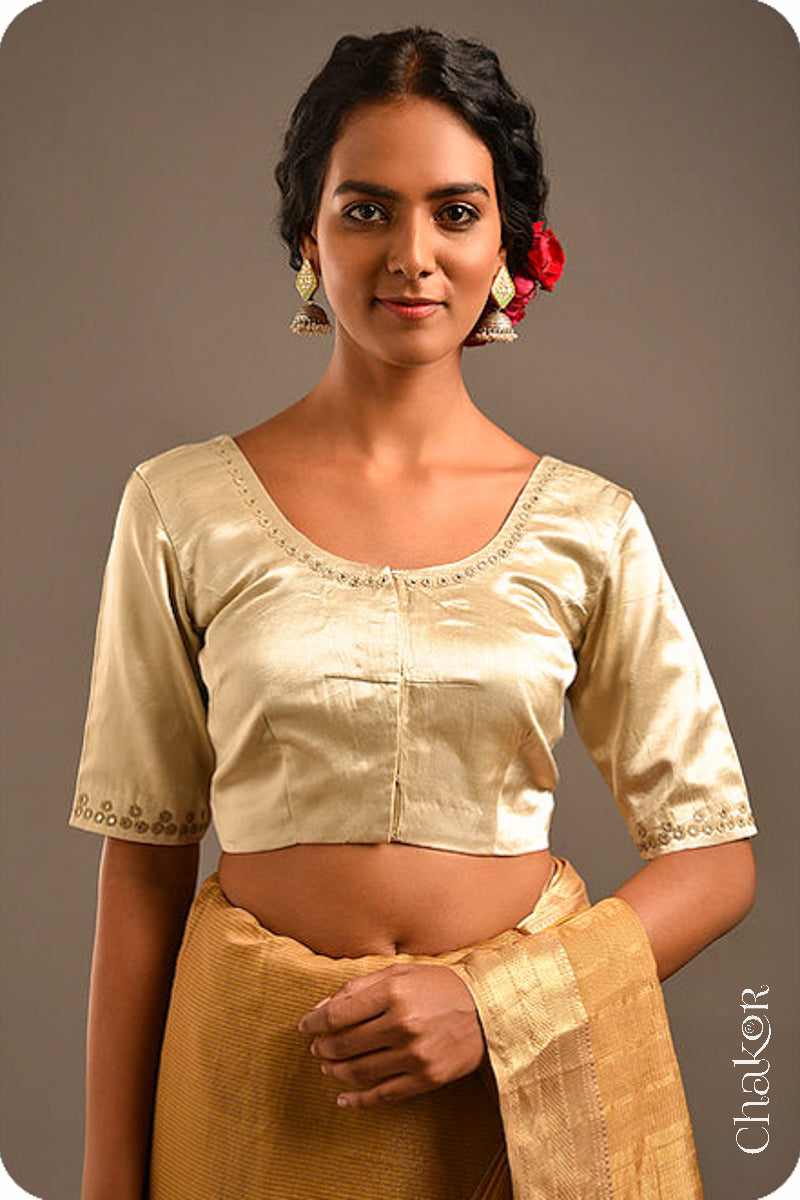 Tan Mashru Embroidered Blouse