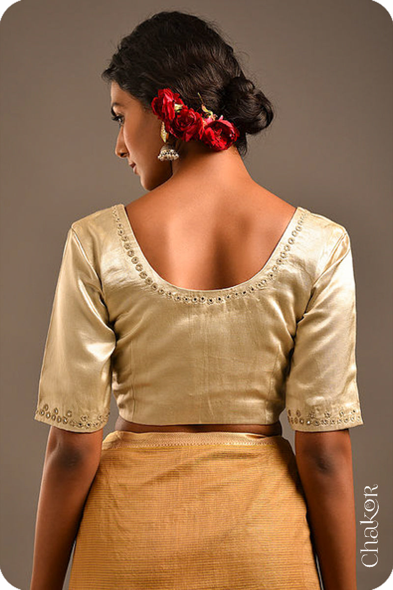 Tan Mashru Embroidered Blouse