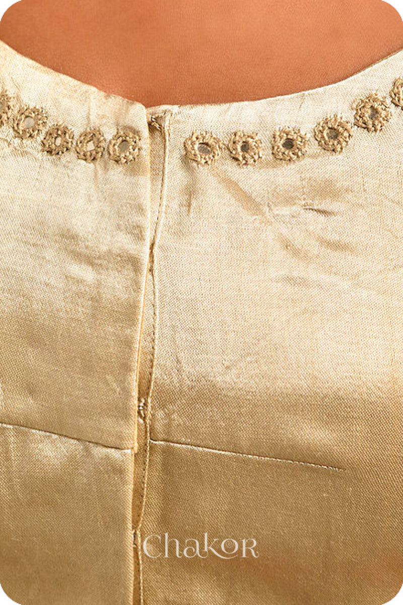 Tan Mashru Embroidered Blouse