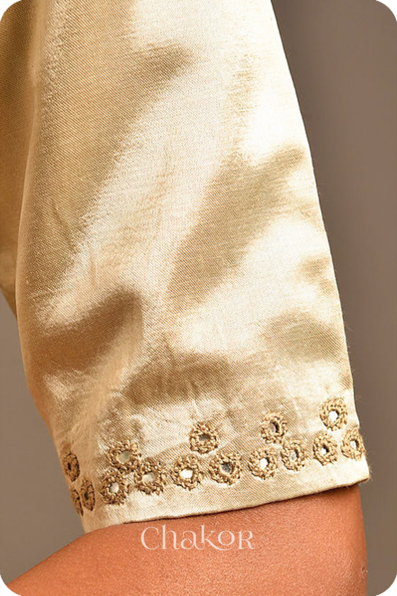 Tan Mashru Embroidered Blouse