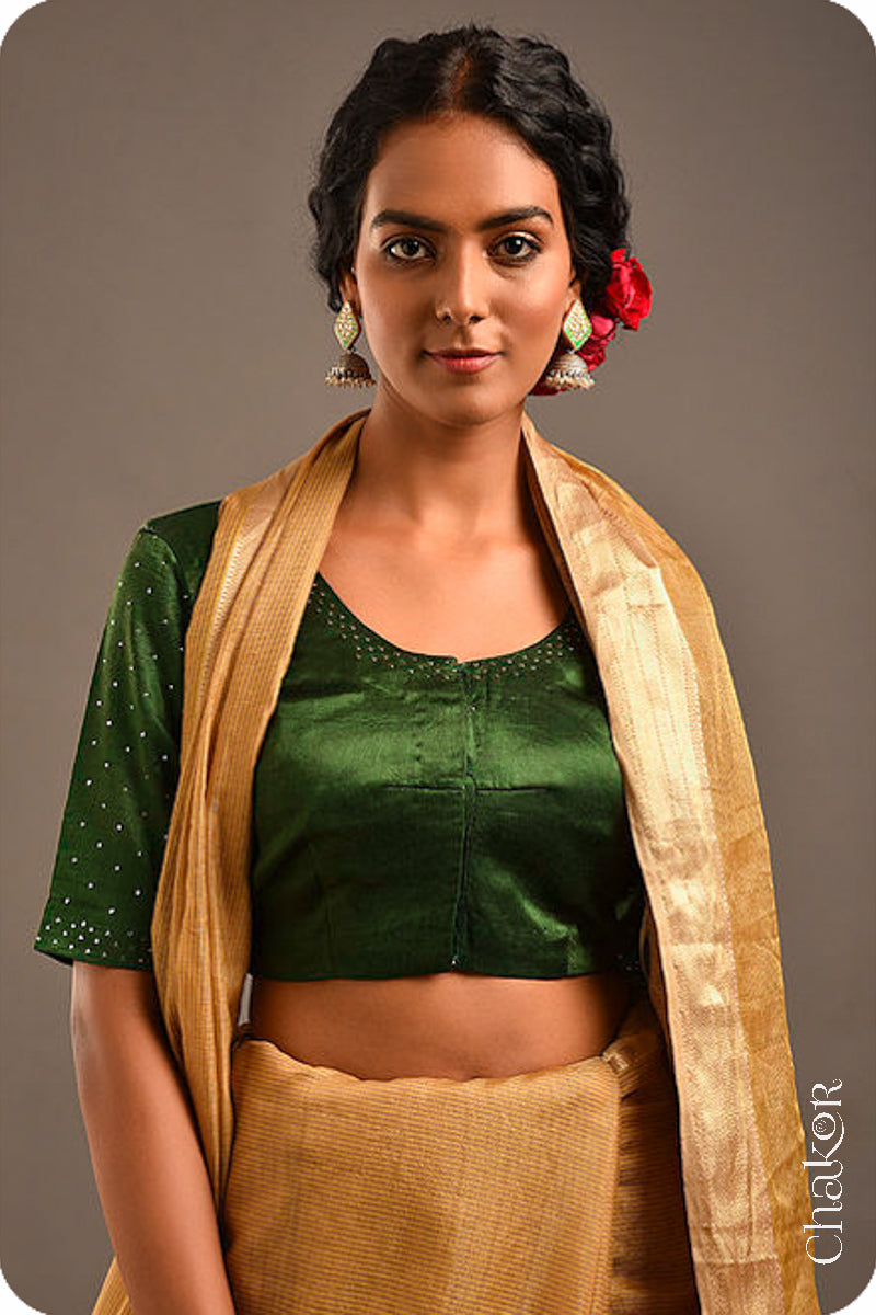 Green Mashru Embroidered Blouse