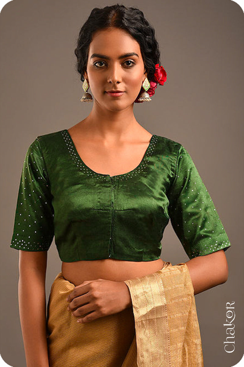 Green Mashru Embroidered Blouse