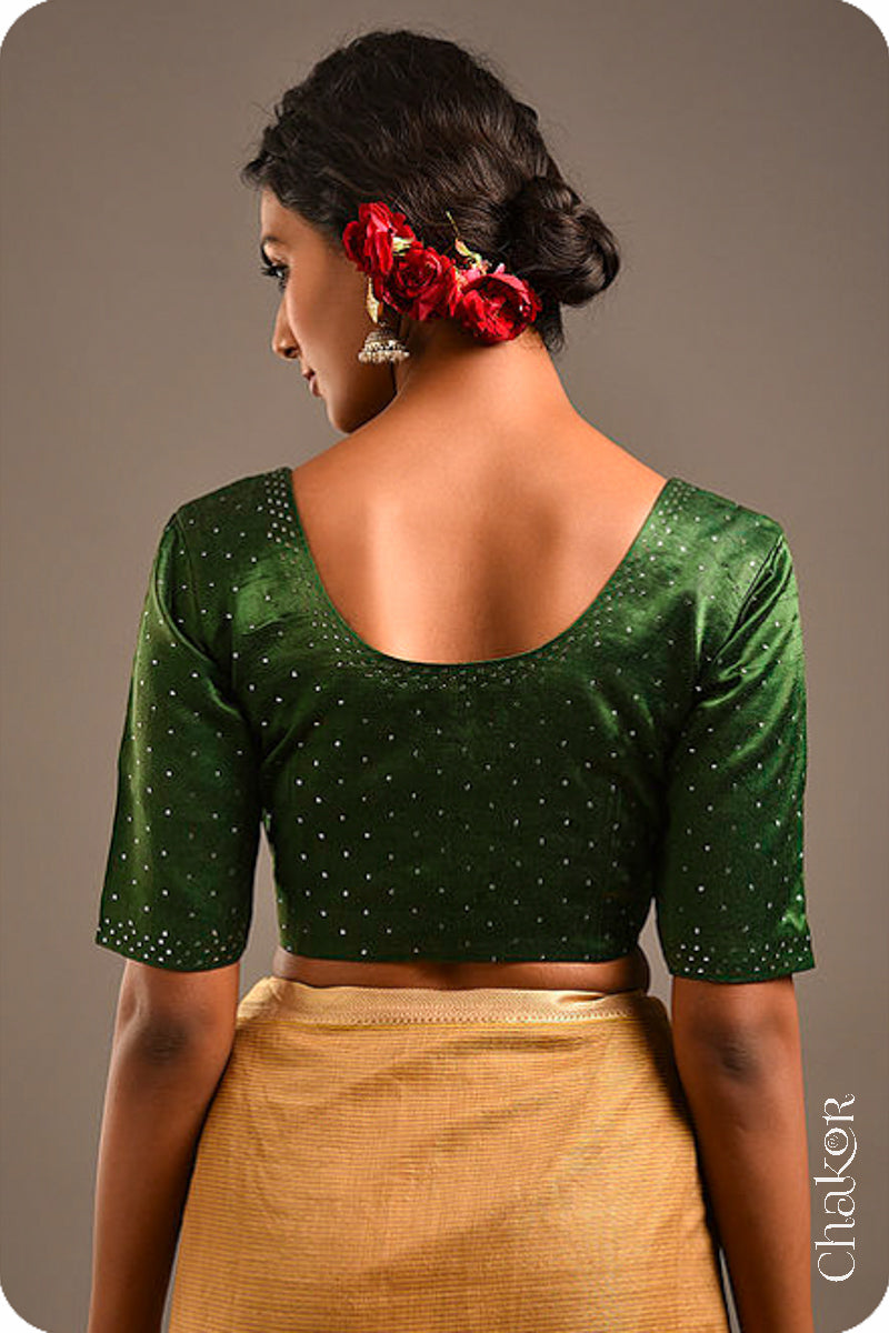 Green Mashru Embroidered Blouse