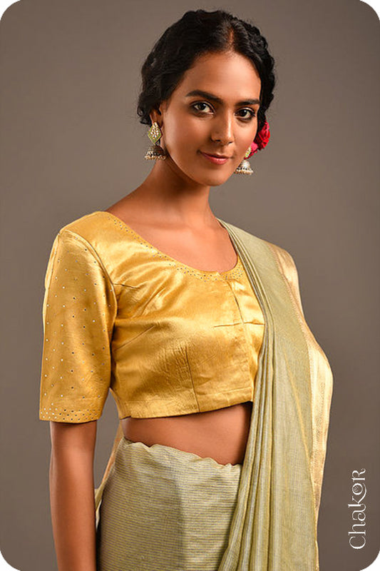 Gold Mashru Embroidered Blouse