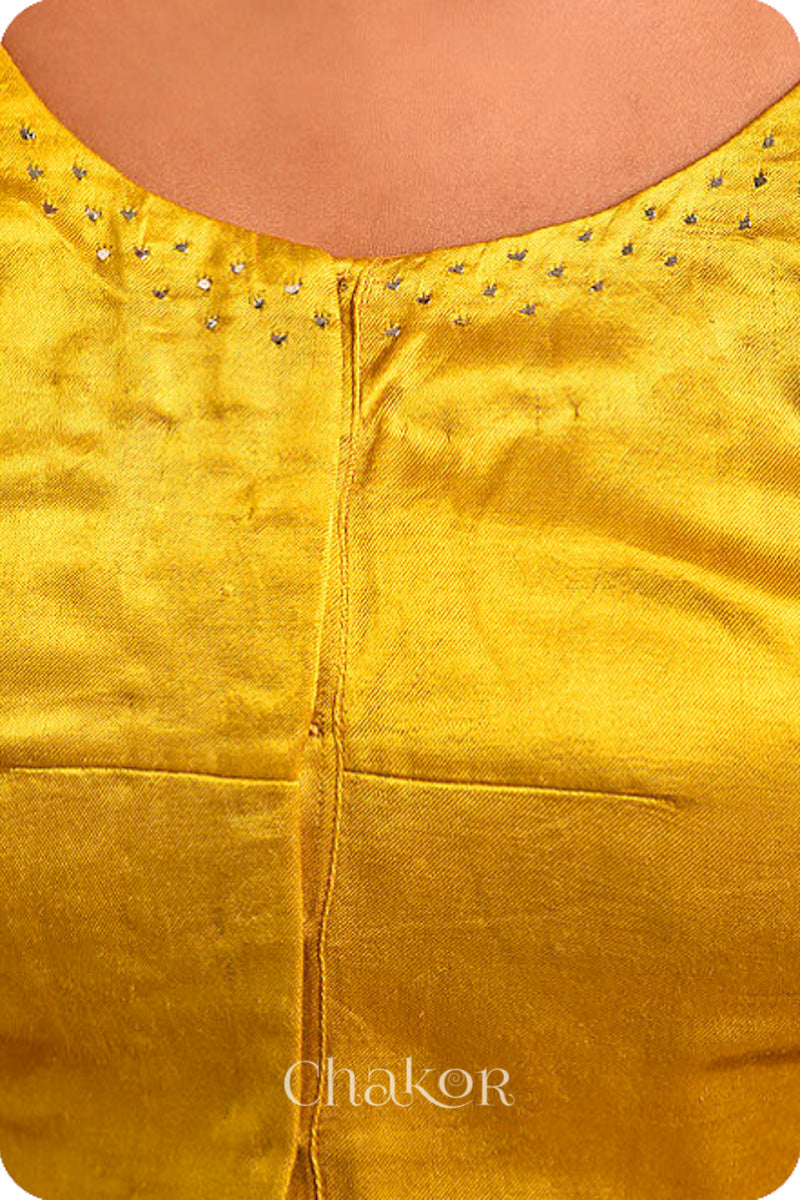 Mustard Mashru Embroidered Blouse