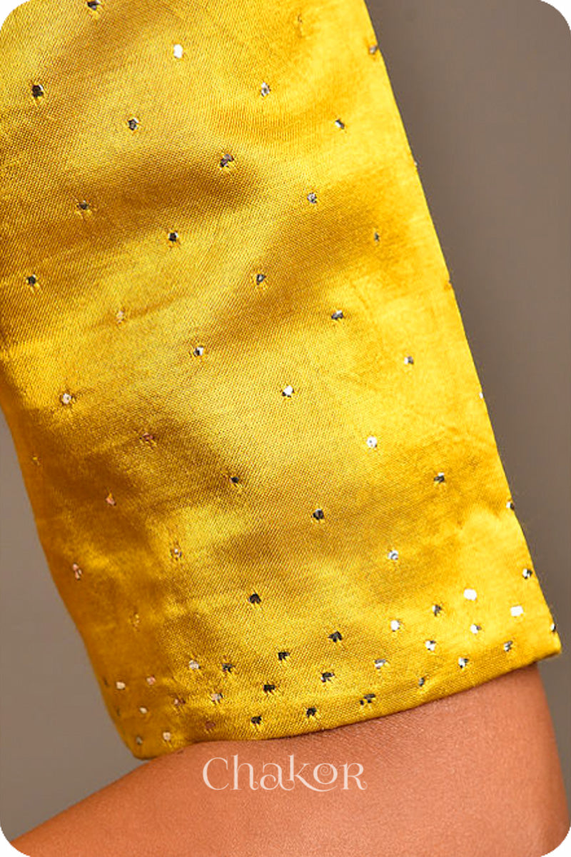 Mustard Mashru Embroidered Blouse