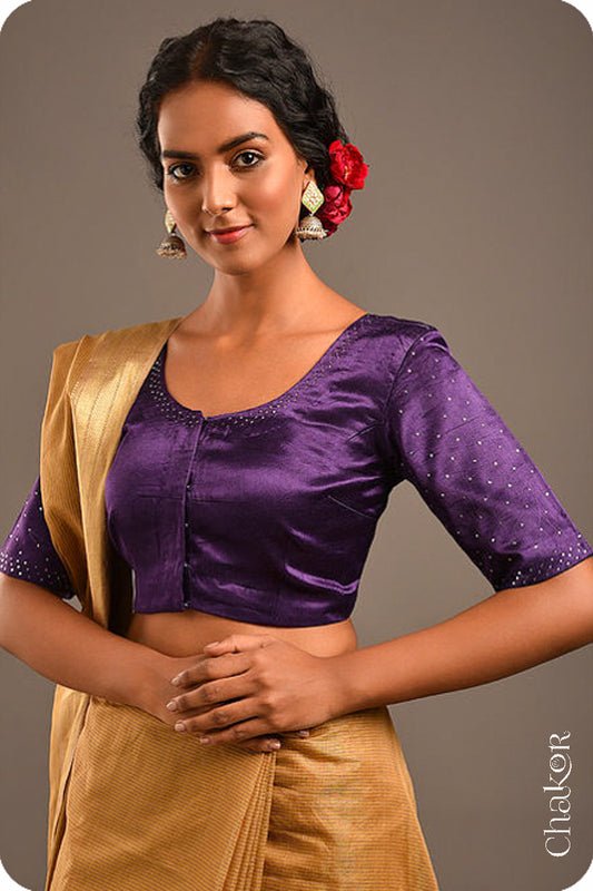 Purple Mashru Embroidered Blouse