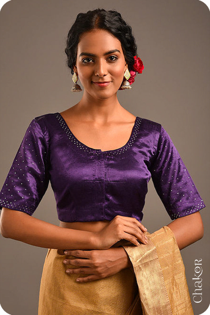 Purple Mashru Embroidered Blouse