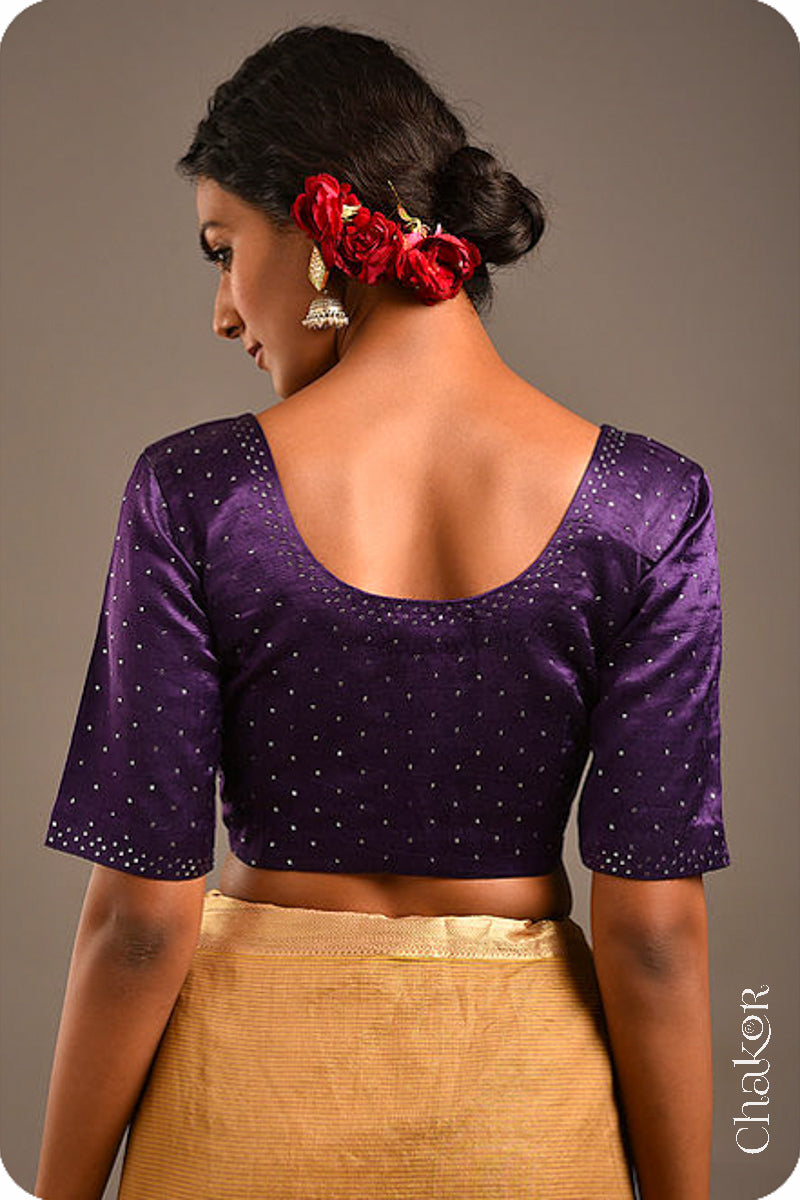 Purple Mashru Embroidered Blouse