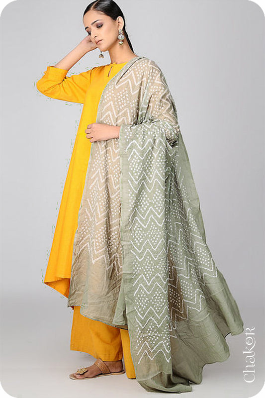 Cement Bandhani Mul Cotton Dupatta