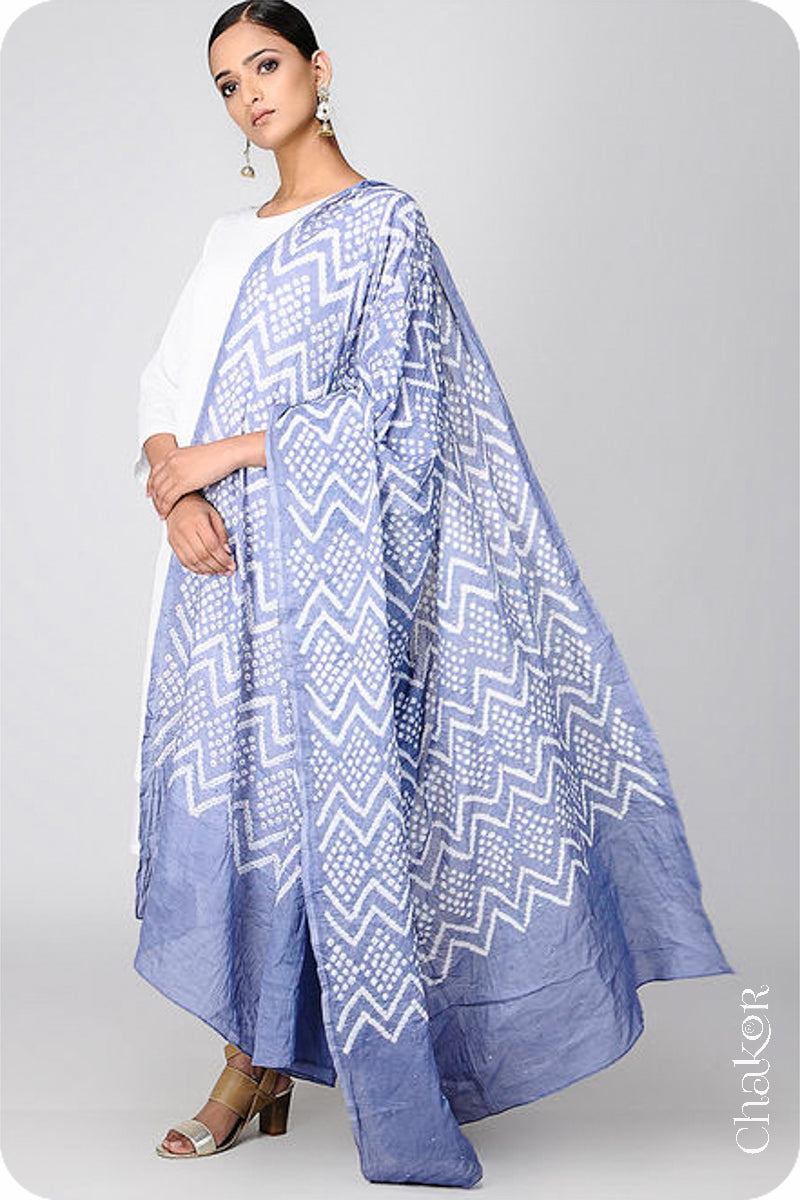 Grey Bandhani Mul Cotton Dupatta