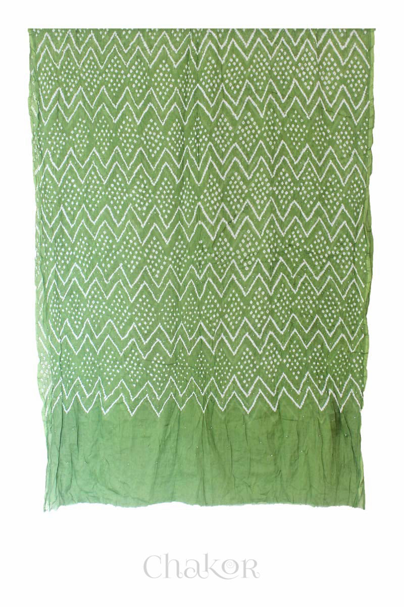 Green Bandhani Mul Cotton Dupatta