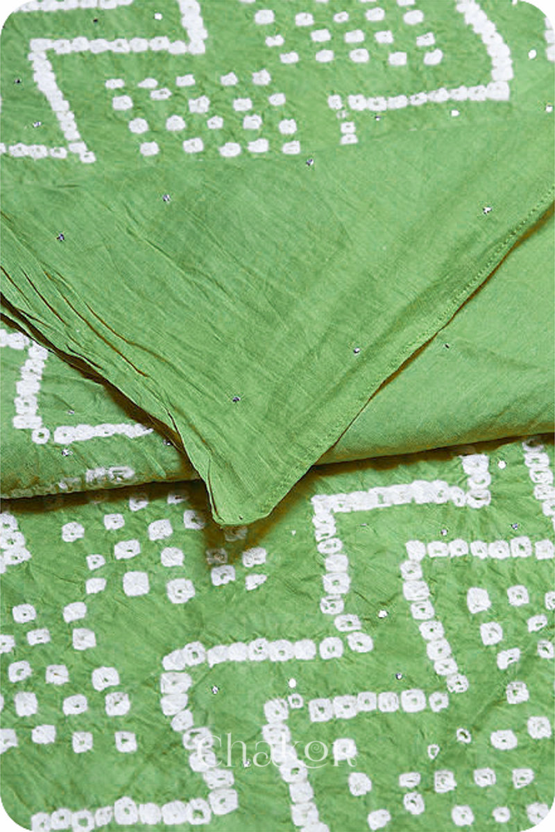 Green Bandhani Mul Cotton Dupatta