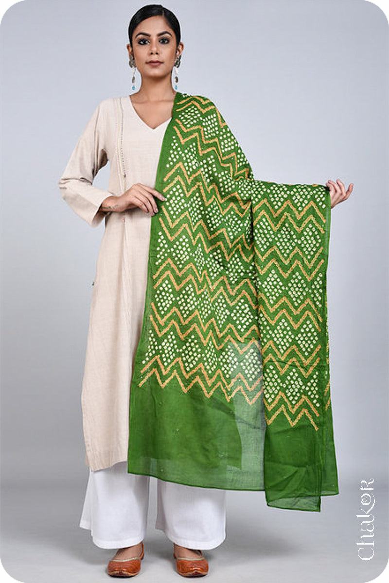 Mehendi Bandhani Mul Cotton Dupatta