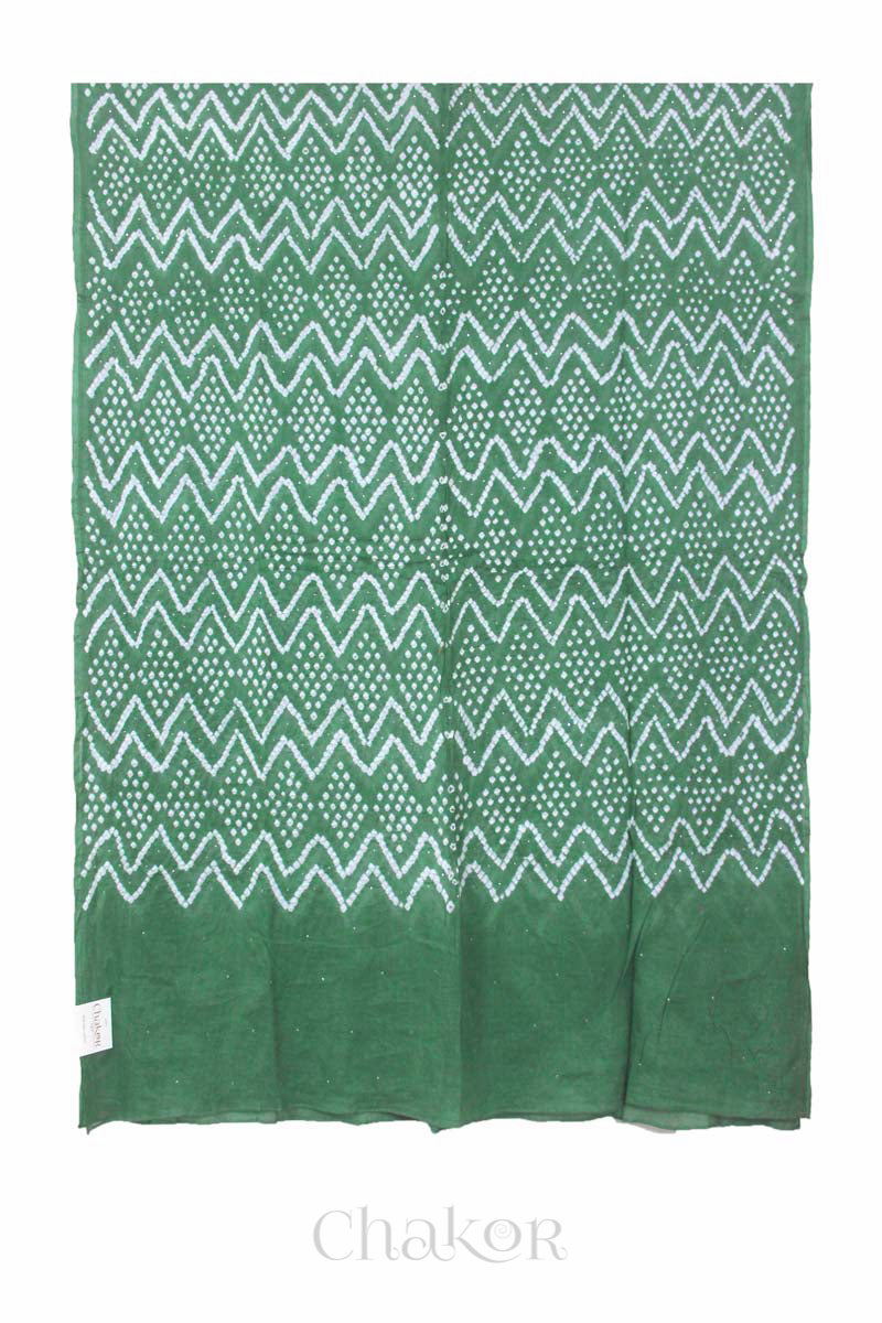 Moss Green Bandhani Mul Cotton Dupatta