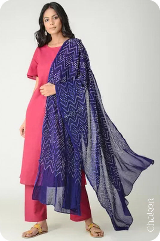 Navy blue Bandhani Mul Cotton Dupatta