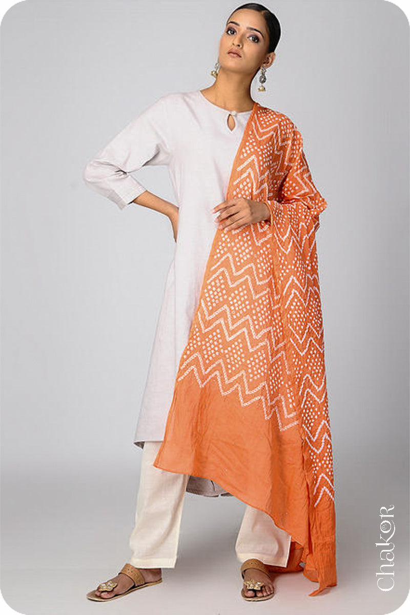 Peach Bandhani Mul Cotton Dupatta