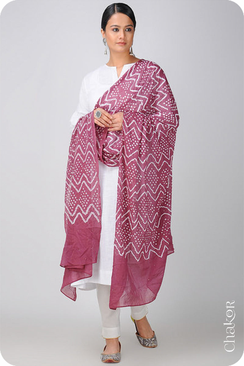 Plum Bandhani Mul Cotton Dupatta