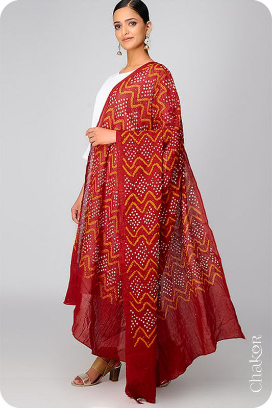 Red Bandhani Mul Cotton Dupatta