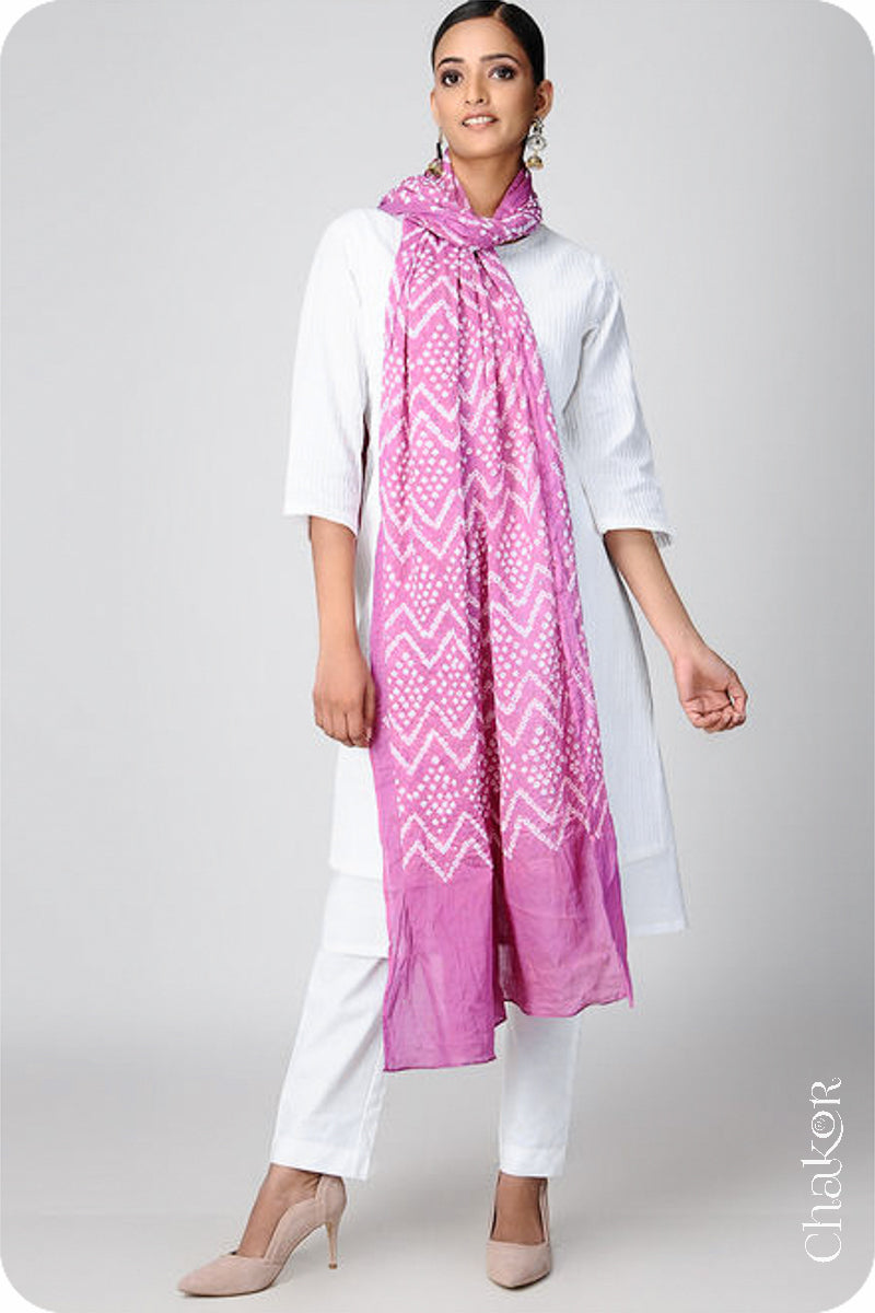 Violet Bandhani Mul Cotton Dupatta