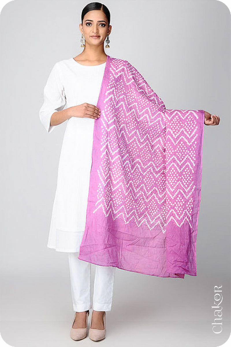 Violet Bandhani Mul Cotton Dupatta