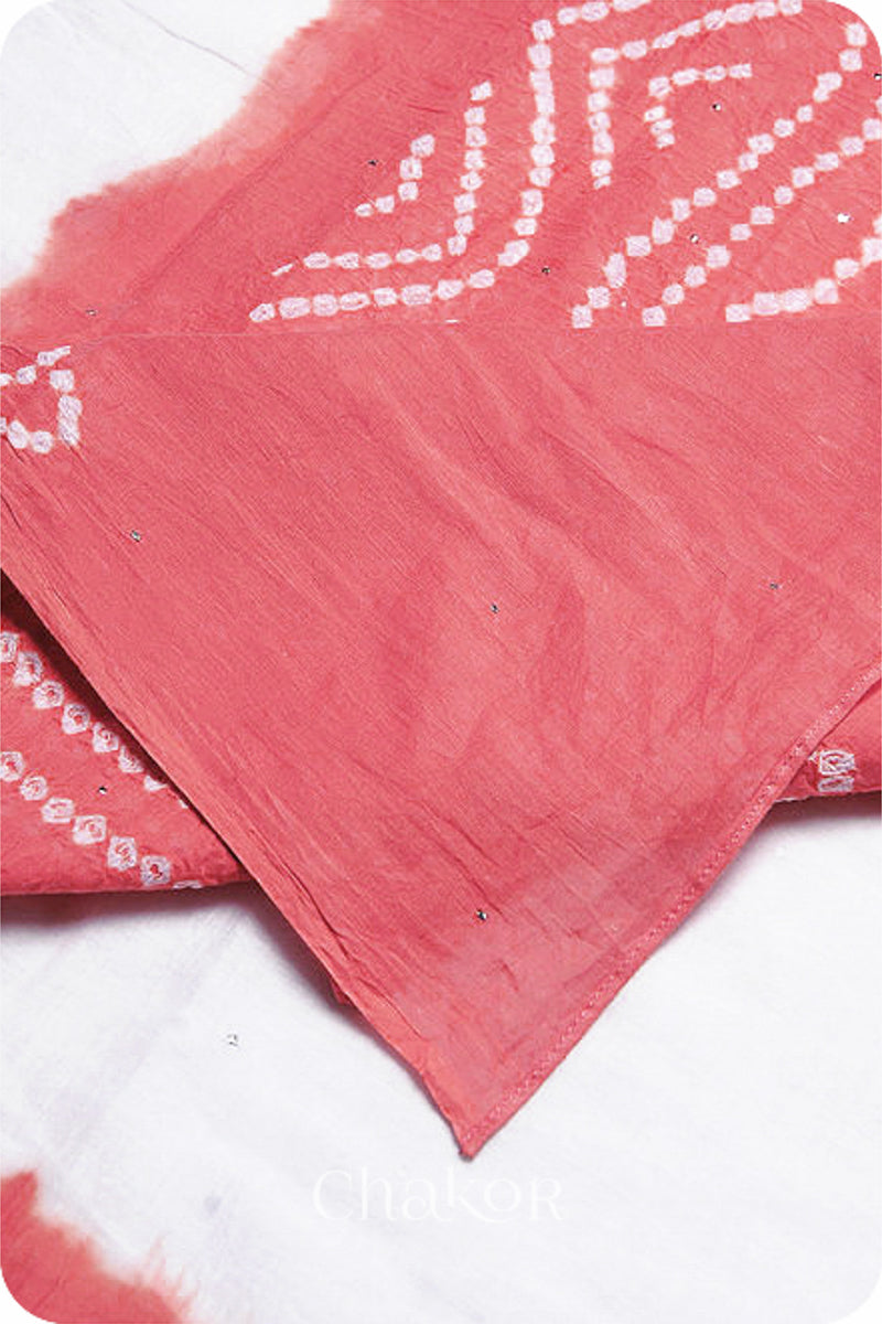 Off-white Dusty Red Bandhani Mul Cotton Dupatta