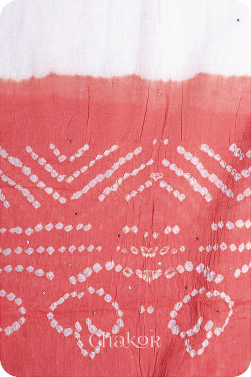 Off-white Dusty Red Bandhani Mul Cotton Dupatta