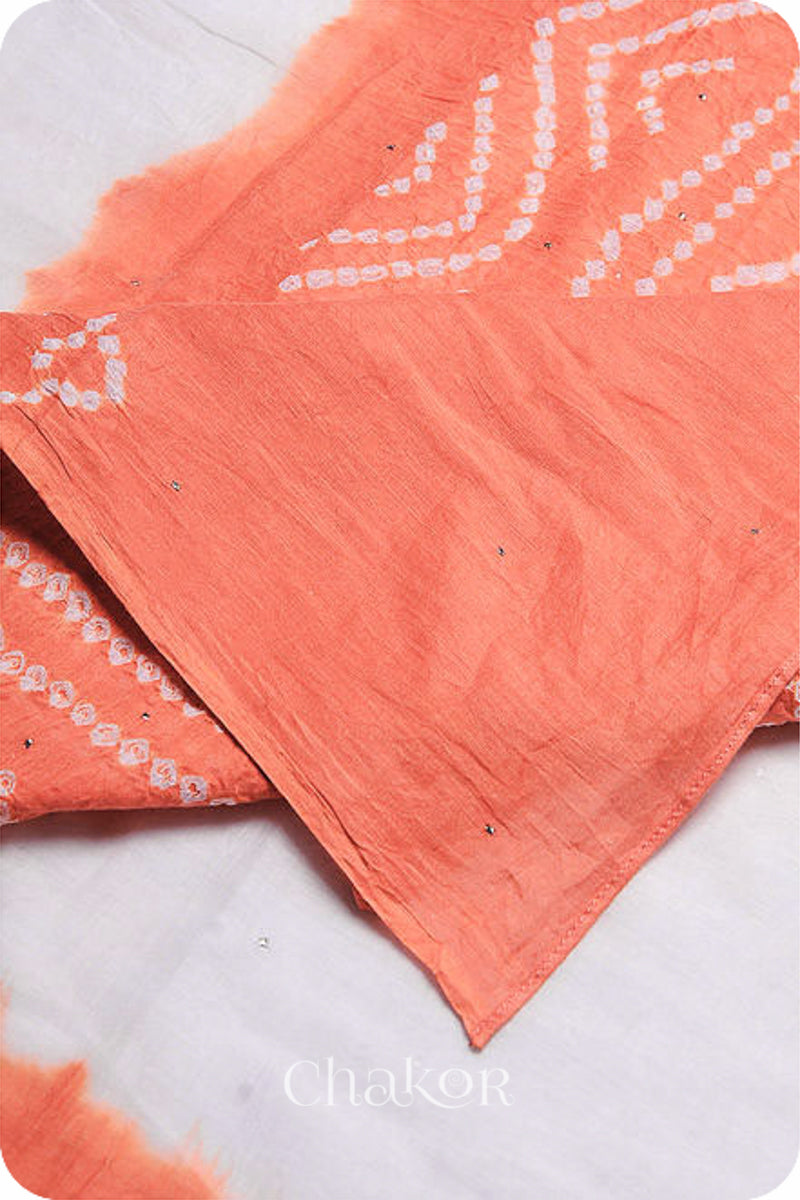 Off-white Peach Bandhani Mul Cotton Dupatta