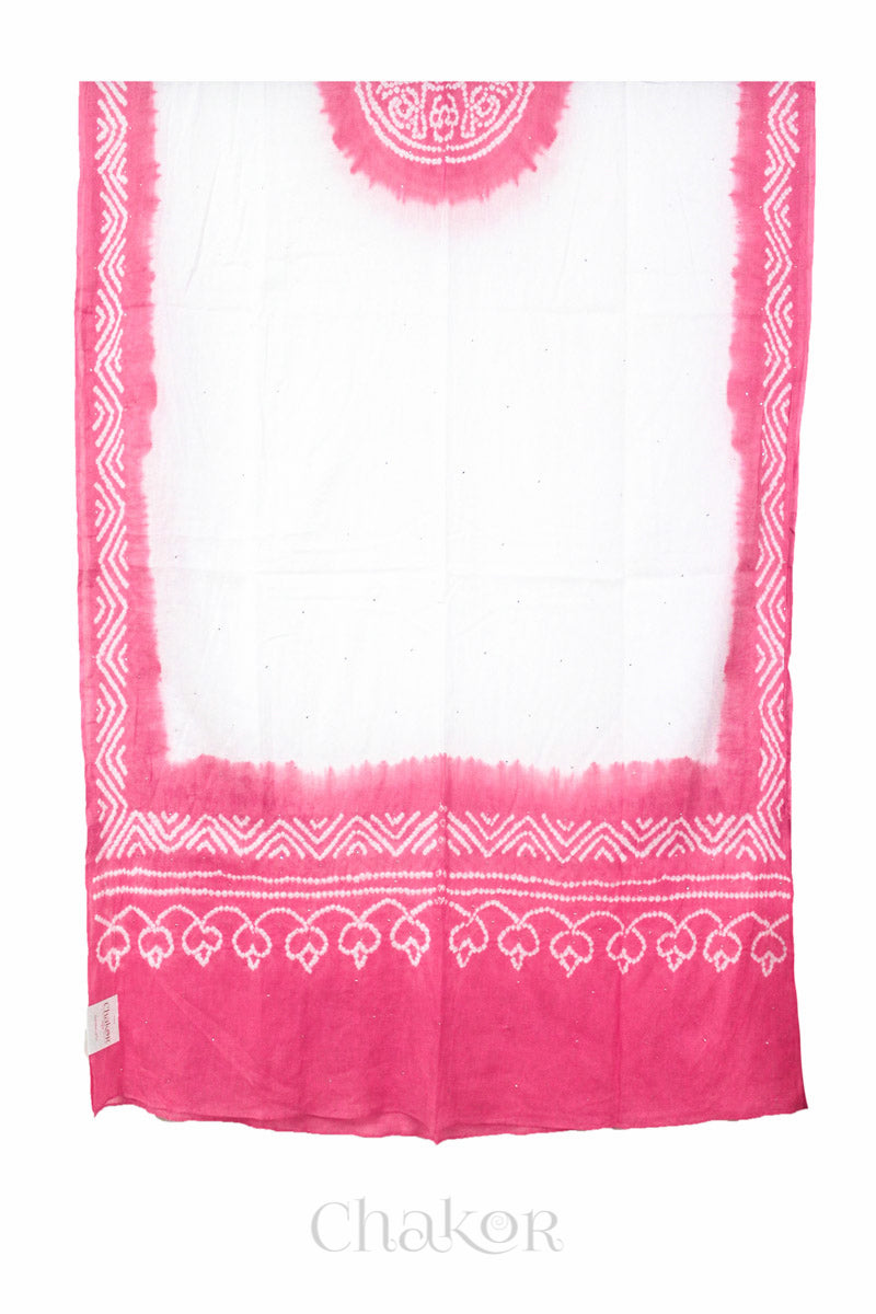 Off-white Pink Bandhani Mul Cotton Dupatta