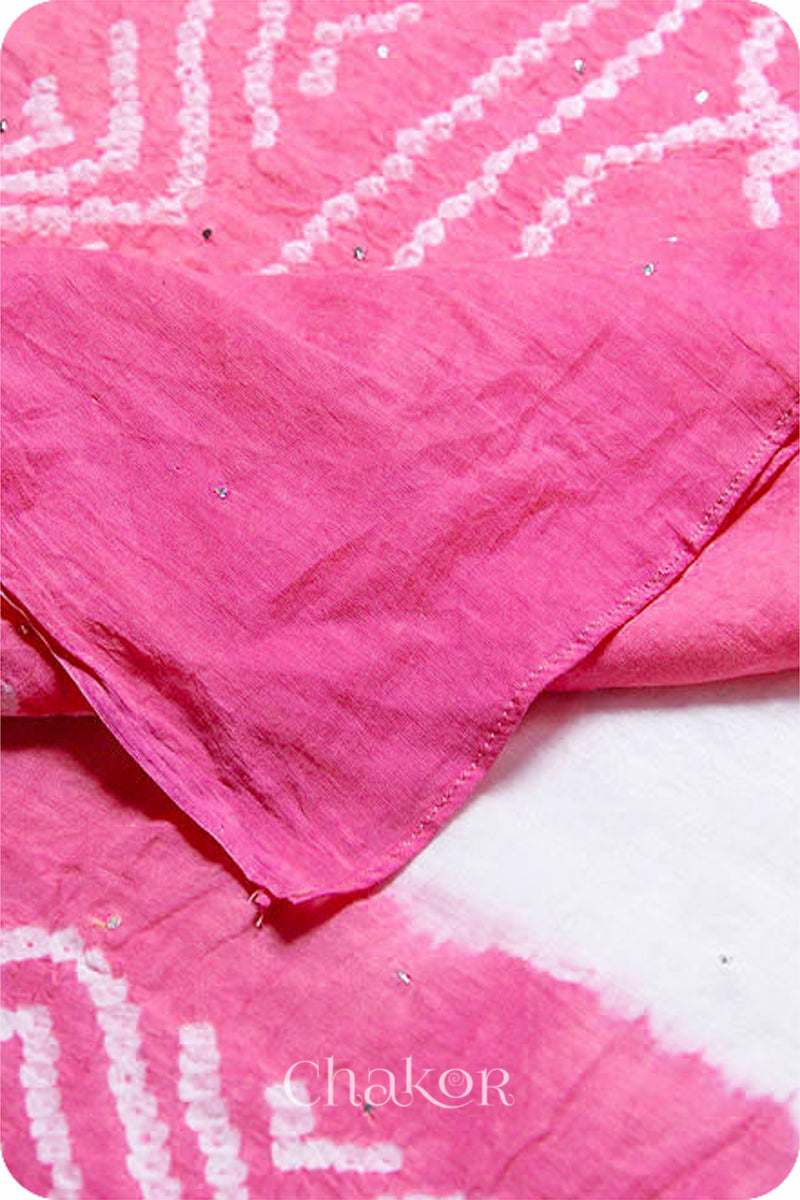 Off-white Pink Bandhani Mul Cotton Dupatta