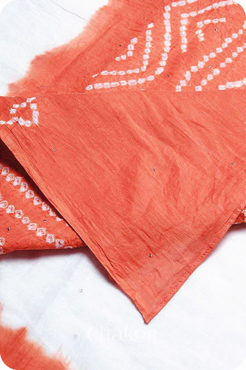 Off-white Rust Bandhani Mul Cotton Dupatta