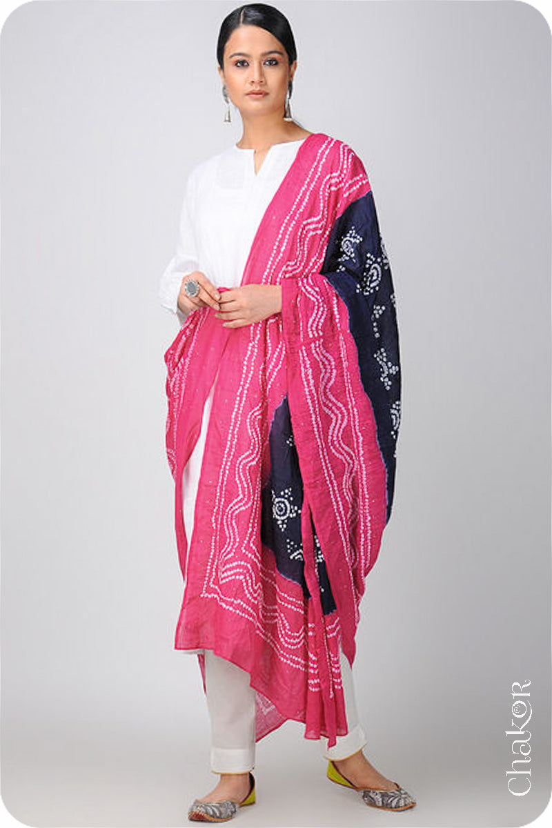 Charcoal Strawberry Bandhani Mul Cotton Dupatta