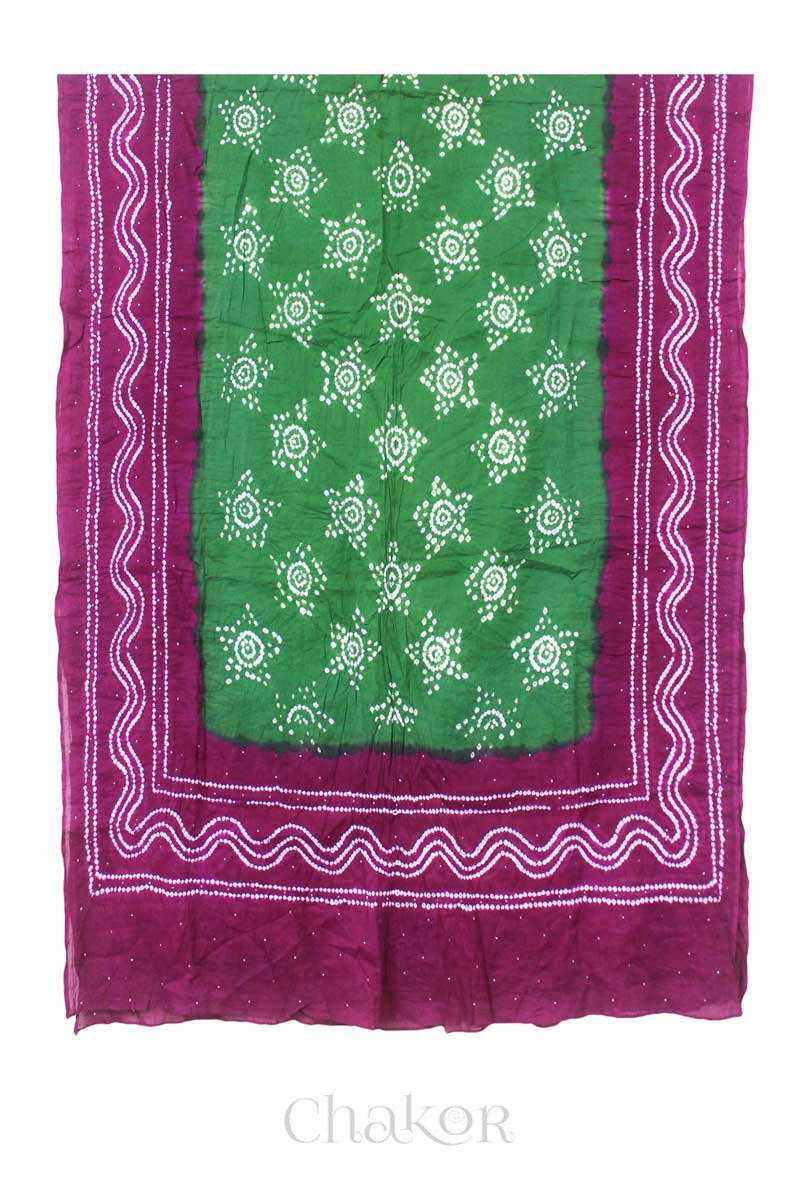 Mehendi Magenta Bandhani Mul Cotton Dupatta