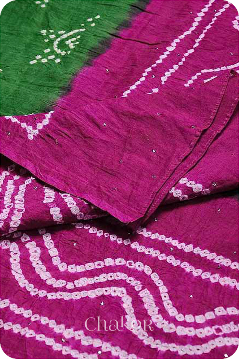 Mehendi Magenta Bandhani Mul Cotton Dupatta