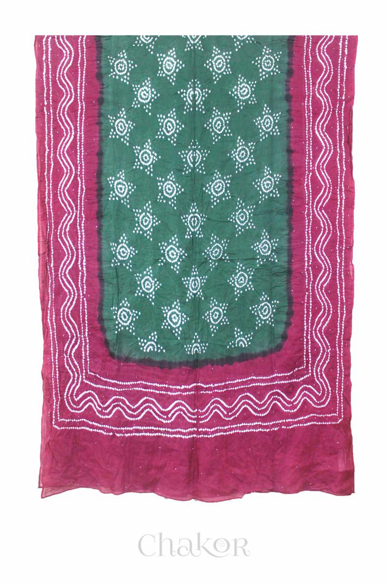 Moss green Plum Bandhani Mul Cotton Dupatta