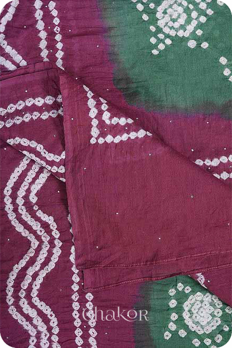 Moss green Plum Bandhani Mul Cotton Dupatta