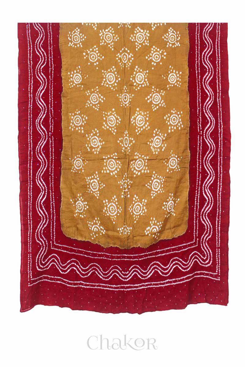 Mustard Red Bandhani Mul Cotton Dupatta