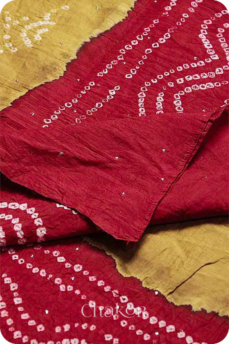 Mustard Red Bandhani Mul Cotton Dupatta