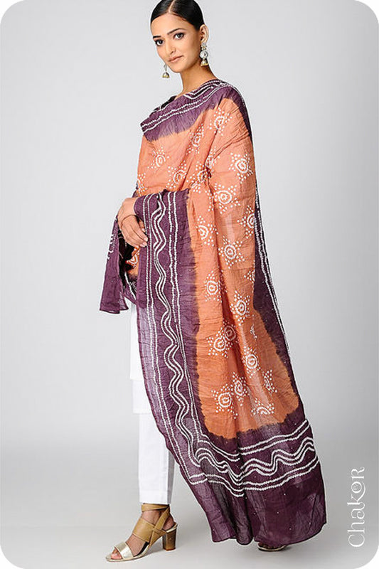 Rust Brown Bandhani Mul Cotton Dupatta