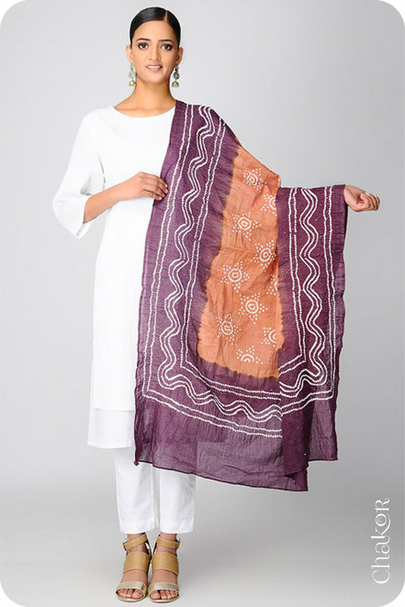 Rust Brown Bandhani Mul Cotton Dupatta