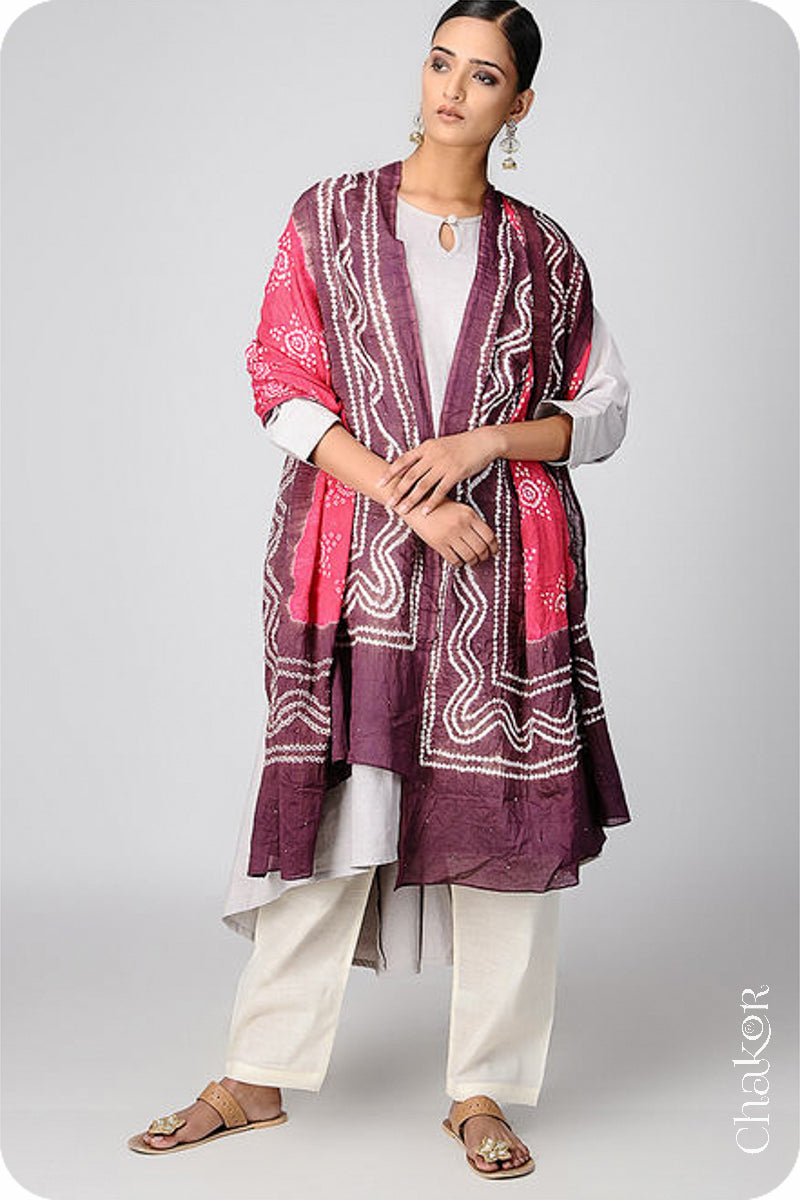 Strawberry Brown Bandhani Mul Cotton Dupatta