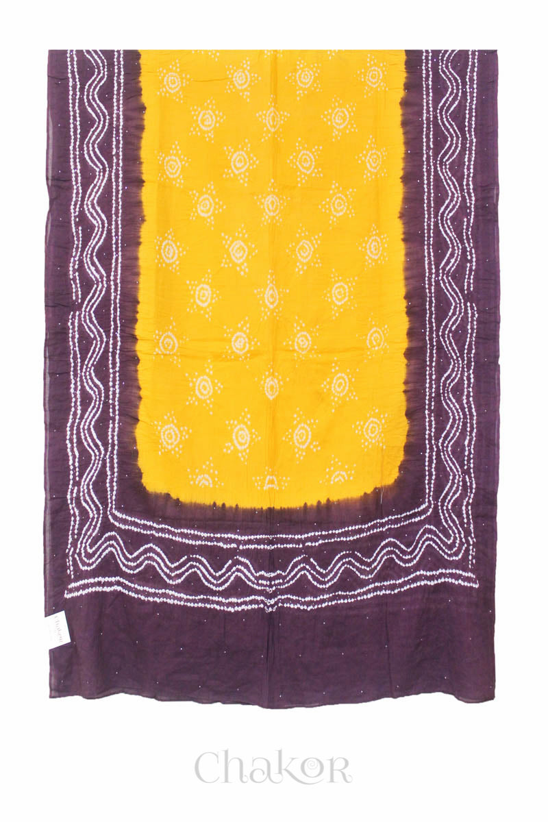 Yellow Brown Bandhani Mul Cotton Dupatta