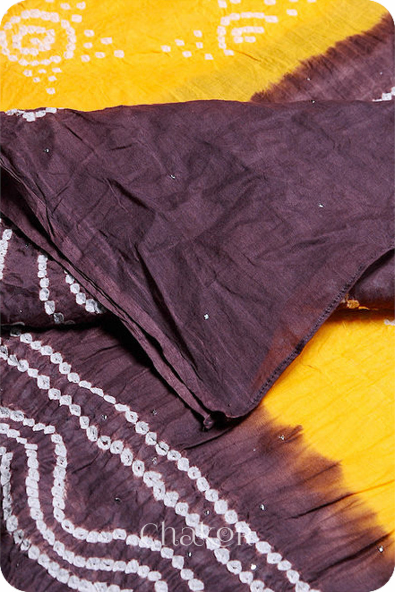 Yellow Brown Bandhani Mul Cotton Dupatta