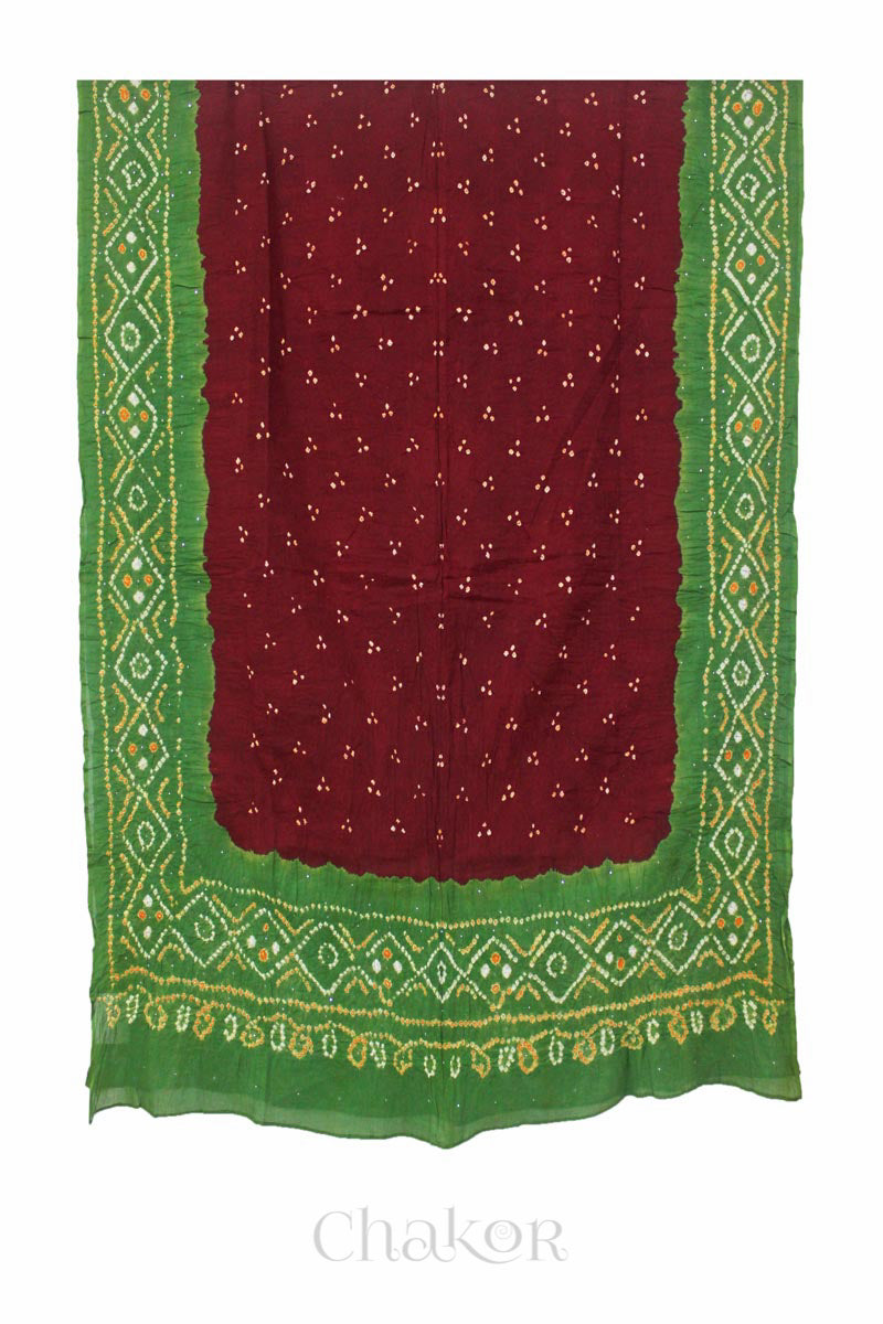 Maroon Mehendi Bandhani Mul Cotton Dupatta