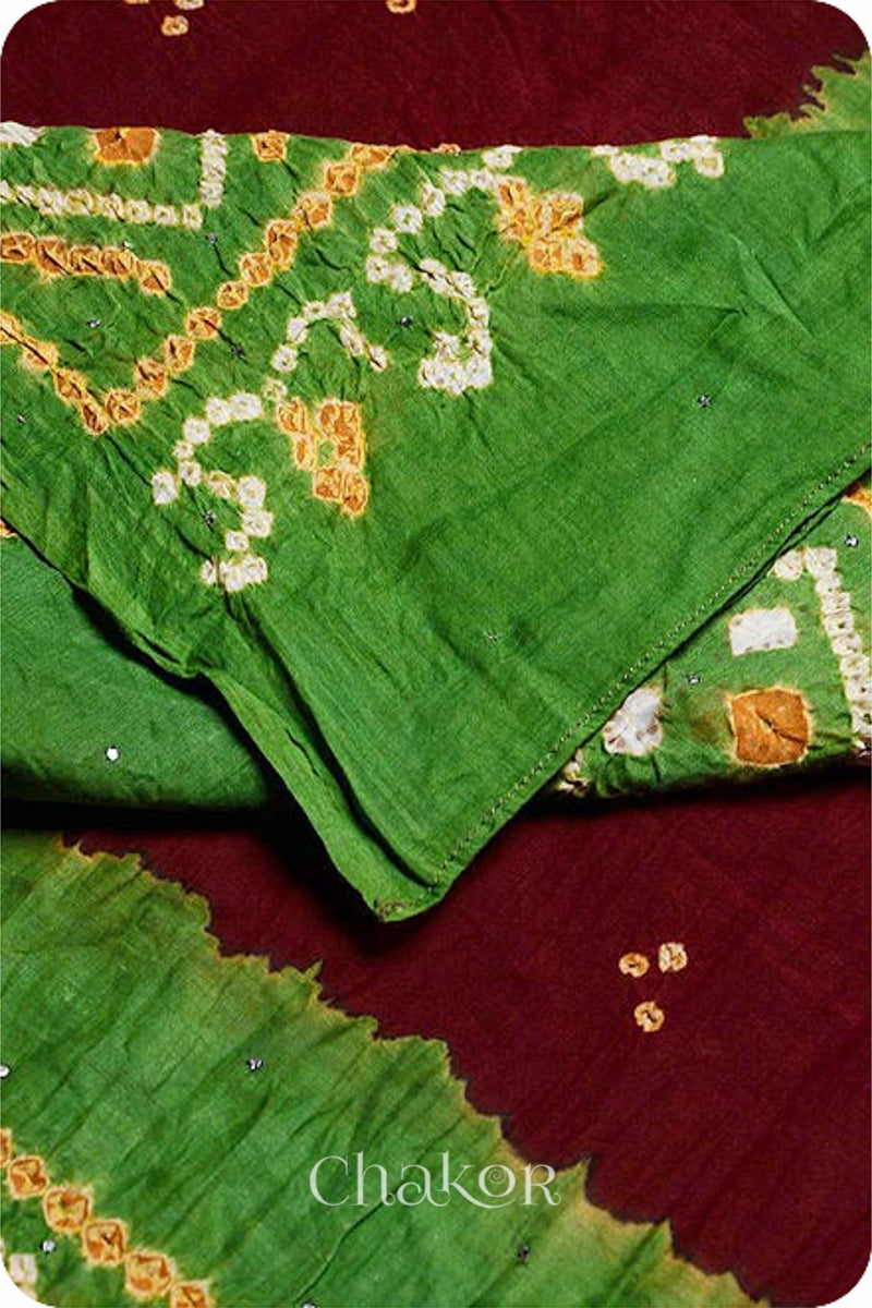 Maroon Mehendi Bandhani Mul Cotton Dupatta